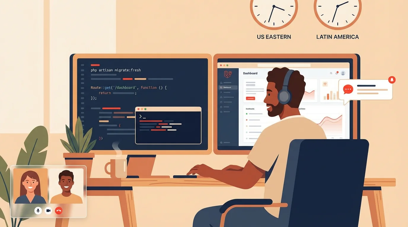 Nearshore Laravel developer collaborating remotely with a US-based product team